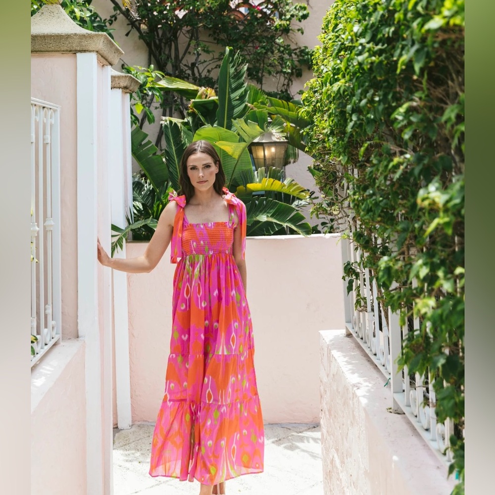 SHERIDAN FRENCH Kelly Maxi Dress in Strawberry Limeade Ikat. NEW WITH TAGS
